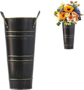 Metal Round Umbrella Stand Rack,Durable Freestanding Umbrella Rack with Cane and Walking Stick Holder,Decorative Vase,Suitable for Entryway and Porch Use,Organizer for Home and Office (Black)