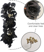 Artificial Rose Flower Swag,Artificial Sunflower Swag, 24 Inch Decorative Swag with Pumpkins Berries and Black Leaves for Halloween Home Front Door Lintel Wedding Arch Party Tabletop Wall Decor(#2)