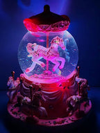 Carousel Horse Music Box Snow Globe, Light Up Pink Unicorn Design, Christmas Decor, Birthday, Valentine's Day Gift for Girls/Women Kids