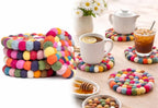 Round Felt Ball Coasters - 100% Merino Wool Table Coasters - Felt Coaster Pads, Absorbent Trivet for Drinks - Heat Resistant, Thick & Durable Hand Felted - Woolygon - Multicolor Set of 5 (Rainbow)