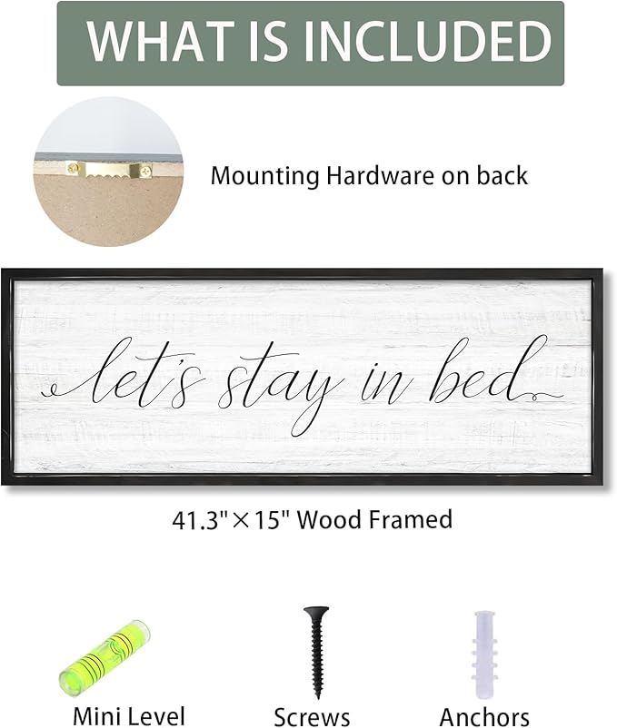 Lets Stay in Bed Wall Decor Above Bed 41.3''×15'' Large Farmhouse Wall Decor for Bedroom Guest Room Decor Framed Wood Wall Art Rustic Master Bedroom Wall Decoration (black frame)