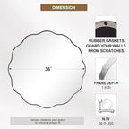 ANDY STAR Chrome Round Wall Mirror 36 inch, Polished Metal Frame Circle Bathroom Mirror in SUS304 Stainless Steel Frame, with Unique Modern Circular Wavy Design