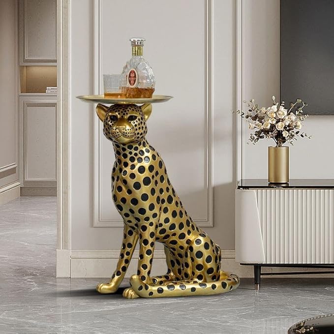 Cheetah Statue, Large Leopard Sculpture, Sitting Cheetah Ornament, Sofa-Side Sculpture, Home Decor, Floor Decoration