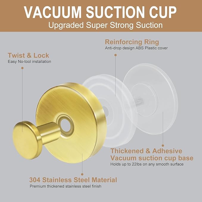 Gold Wreath-Hanger, Strong Stainless Steel Suction-Cup-Wreath-Hooks, 4 Pack Wreath-Door-Hanger Fall Halloween Christmas Decorations, Welcome Sign for Front Door Indoor Outdoor (4 Gold, 4)