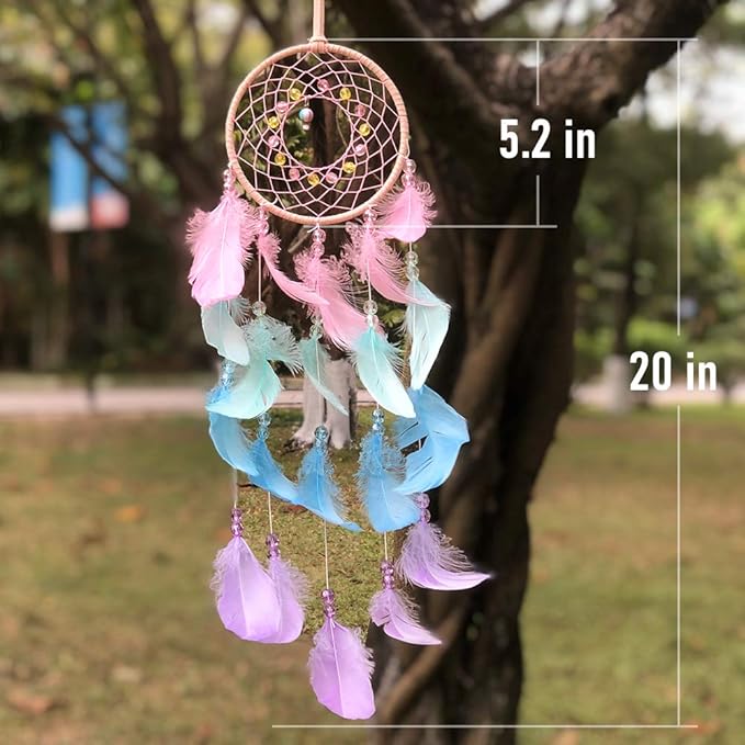 AWLEE Colorful Dream Catchers, Handmade Feather Native American Circular Net for Kids Boys Girls Bedroom Wall Hanging Decoration Decor Nursery Wall Art Ornament Craft