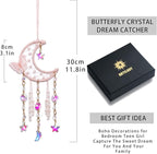 Artilady Dream Catcher for Girls - Pink Butterfly Small Moon Dream Catchers with Crystals Cute Room Decor for Teen Girls Boys Boho Bedroom Wall Home Decorations Birthday Christmas Kids Gifts