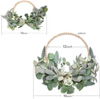 TEMPUS 16” Artificial Wood Bead Eucalyptus Wreath - Indoor/Outdoor Seasonal Farmhouse Door Decor with Artificial Greenery Perfect