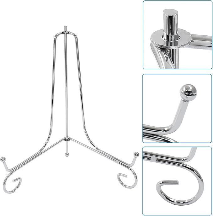 2 Pack Silver Plate Stands for Display 8 Inch， Photo Holder Stand for Picture Frame, Decorative Plates, Book, Photo, Collectibles