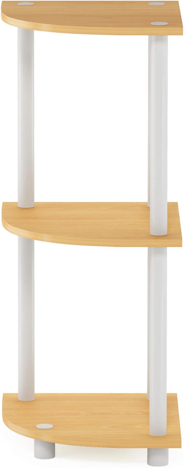 Furinno TURN-N-TUBE Corner Shelf, 3-Tier Corner Bookshelf, Display Storage Shelves with Open Shelves, for Organization and Storage, Living Room, Home Office, Garage, Beech