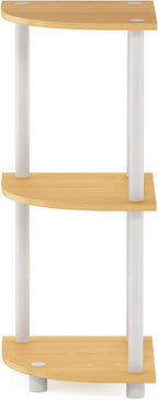 Furinno TURN-N-TUBE Corner Shelf, 3-Tier Corner Bookshelf, Display Storage Shelves with Open Shelves, for Organization and Storage, Living Room, Home Office, Garage, Beech