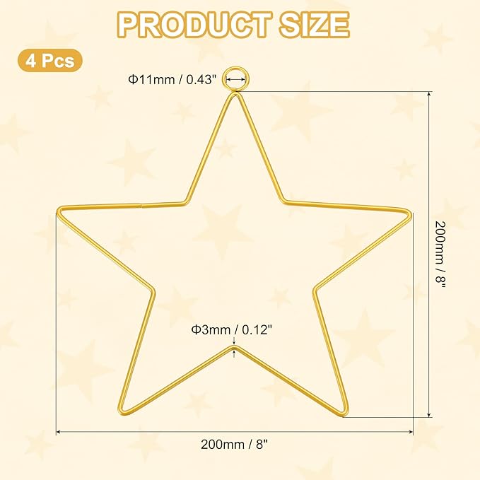 MECCANIXITY 4 Pcs Star Dream Catcher Rings, 8" Dream Catcher Metal Hoops Macrame Wreath Rings Pentagram Floral Hoops for DIY Craft Making Home Wedding Wall Hanging Decoration, Gold