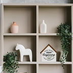 2026 Housewarming Gifts, New Home Gift Ideas, New Beginnings House Shaped Wooden Block Sign, Home Living Room Decor for Desk Table Shelf