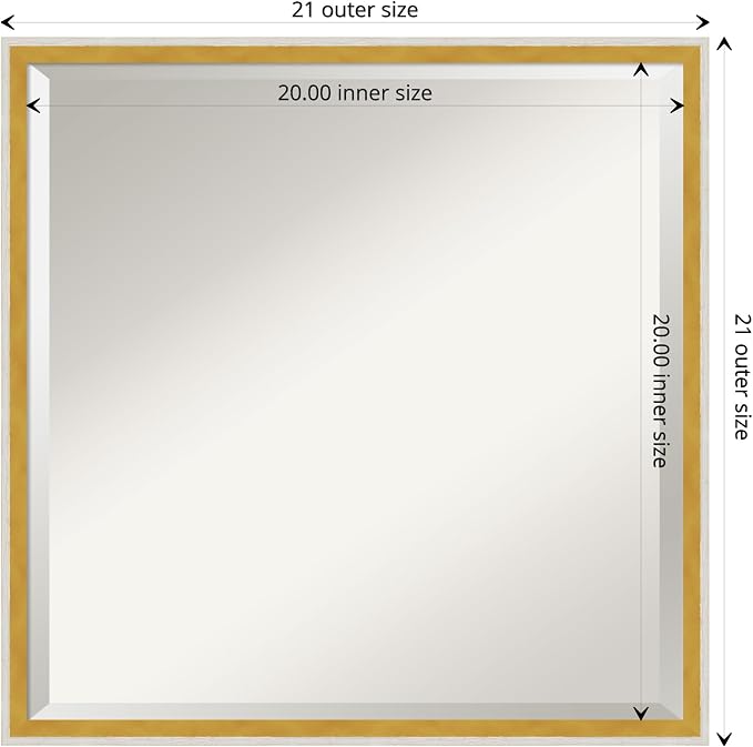 Amanti Art White Wall Mirror 21x21 Paige White Gold Square Bathroom Mirror for Wall Decor Living Room, Medium Modern Wood Frame, Hangs Horizonally and Vertically, Bathroom Decor, Beveled Edge