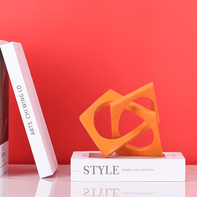 LCCCK Modern Geometric Sculpture Orange Knot Statue Decor, Home Orange Bookcase Centerpiece Jax Decorative, Geometric Tabletop Sculpture and Figurines, for Home Decor Accent Cube Decorative Ornaments