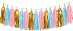 15PCS Shiny Tassel Garland Tissue Paper Tassel Banner,Table Decor,Tassels Party Decor Supplies for Wedding,Birthday,Bridal/Baby Shower,Anniversary,DIY Kits - (Pink/Light Blue/Gold)