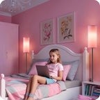 Dimmable Pink Floor Lamp for Living Room with Remote and Foot Switch, Corner Floor Lamp for Bedroom, 64.4" Standing Tall Lamp, 10W 900LM Bulb Included, 3000K-6500K, Linen Shade, FCC Listed P06LD05W1