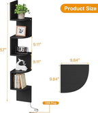 Qupui 5-Tier Tall Corner Shelf with LED Lights, 57 Inch Floating Wall Mounted Corner Shelf for Bedroom Living Room Bathroom, Black Bookshelf Display Stand with RGB Lighting