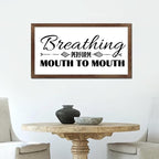 Family Lettering 12x22in Wood Framed Sign with Encouragement Quote Breathing Perform Mouth to Mouth Apricot Frame Wooden Plaque Housewarming Gift for Cottage Office Farmhouse Porch Wall Decor
