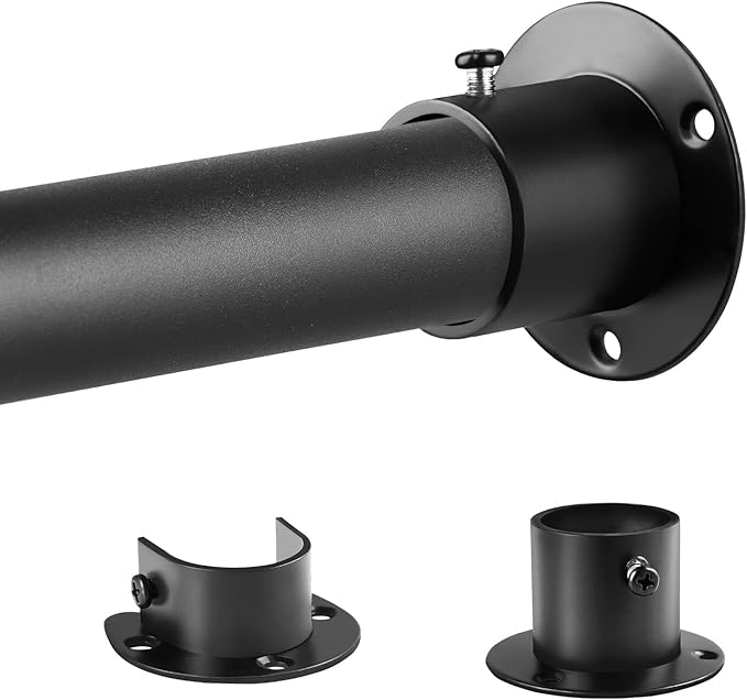 Closet Rods for Hanging Clothes, 1.3 Inch Diameter Heavy Duty Closet Rod 17-87 Inch Adjustable Clothes Hanging Bar Metal Black Shower Curtain Rods for Closet, Wardrobes, Bathroom, Windows