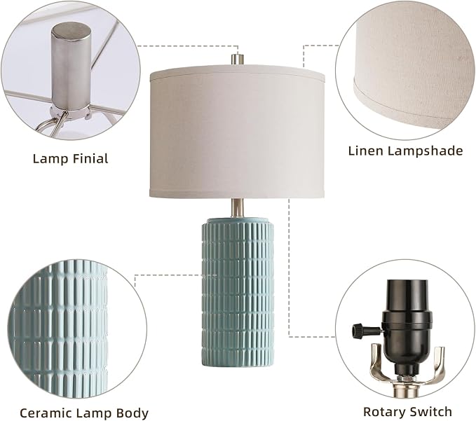 AIEAMPDO 23" Set of 2 Modern Ceramic Table Lamps for Living Room | Nightstand Lamps For Living Room Bedroom Entryway, Office And Study Room, 2 LED Bulbs Included