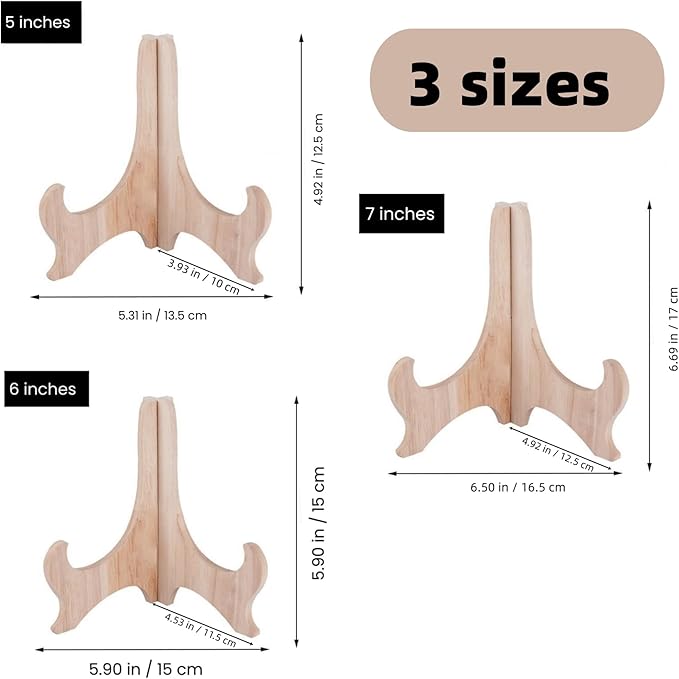 RTeng 2 Pack Wooden Display Stand for Sculptures | Plate and Stone Holder | Decorative Support Rack – Stylish Wooden Stands for Display, Plate Stands, Picture Frame Stand (5”, 6”, 7”) (5 Inch)
