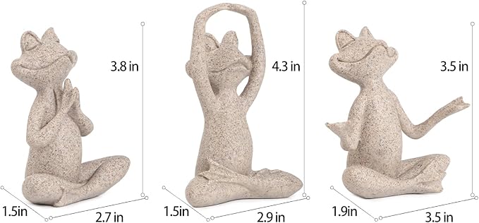 Suoedd Sandstone Frog Figurines Yoga Decor Set of 3 –Frog Yoga Statues for Modern Living Room Table Office Bookshelf Shelves Home Sculptures Decor