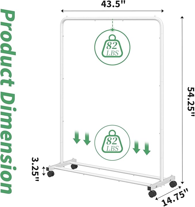 Simple Trending Standard Clothes Clothing Garment Rack with Storage Shelves, Rolling Clothes Organizer on Wheels for Hanging Clothes, White