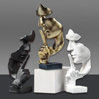 aboxoo Abstract Statues Silence is Gold Decorative Objects,Modern and Simple Resin Figurine,Desk Decoration for Office Home Piano Deco(Large Silver)