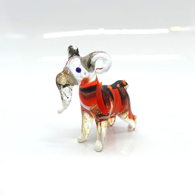 Goat Tiny Figurines Animals Hand Blown Color Glass Art Collectible Gift Home Décor (Orange Black)