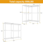 E15 Garment Rack L Shaped Clothes Rack for Corner，Freestanding Clothing Racks for Hanging Clothes，Heavy Duty Closet Organizer with 4 Hanging Rods & 8 S Hooks，43.4" W x 15.8" D x 78.4" H，White