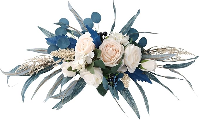 Wnvivi Artificial Arch Flower Decorations,Blue Rose and Peony Swag Wreath,Decorative Floral Garland Wedding Arch Flowers for Ceremony Reception (A1)
