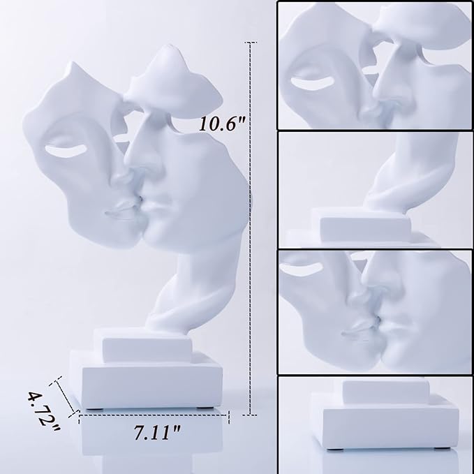 Couples Kiss Sculpture,White Thinker Resin Statue Ornaments,Silence is Gold Abstract Art Figurine,Abstract Style Sculptures,Living Room Desk Decorations,Bookshelf Decorative Objects