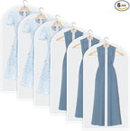 60Inch Garment Bags for Hanging Clothes, Dress Cover Bags for Gowns Long Clothes Cover Translucent Coat Covers for Closet with Zipper for Suits Dresses Dust Bag Clothing Bags 6 Pack