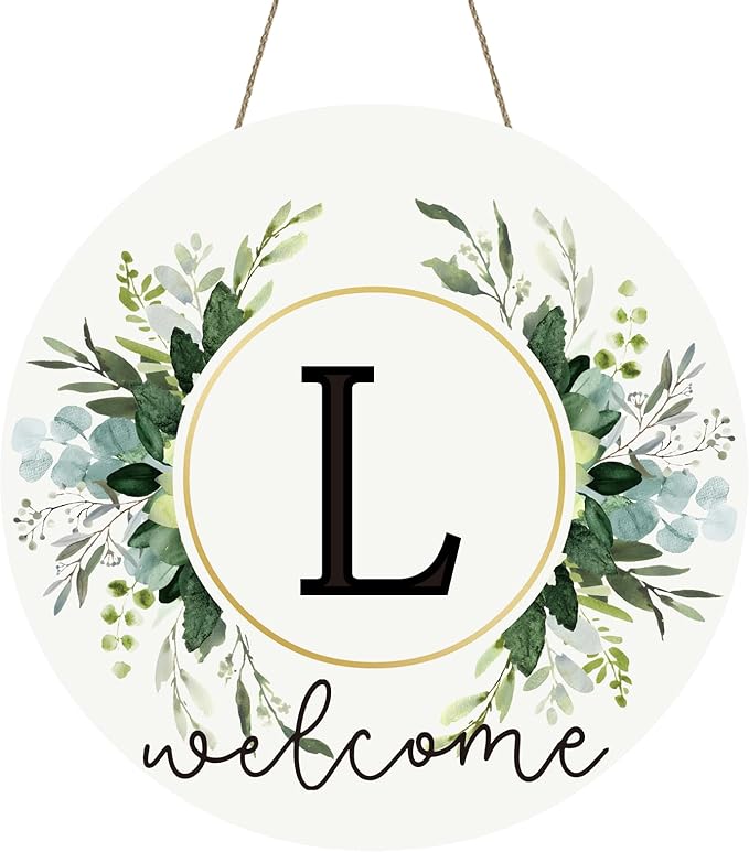 Monogram Letter L Wreaths for Front Door Wreath Wooden Welcome Sign for Front Door Decor Floral Family Last Name Initial House Warming Spring Summer Porch Rustic Wall Home Kitchen Boho Decorations