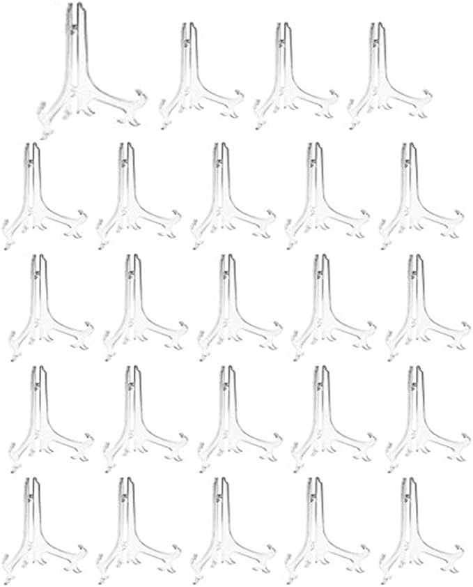 Artliving 4" Clear Plastic Stand Cookie Holder Display Stand Place Card Holder Display Easels at Weddings, Birthday Party(24 Pack)