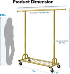 HOKEEPER Clothing Rack Gold Clothes Rack Heavy Duty Garment Rack for Hanging Clothes 525LBS Commercial Clothing Racks with Wheels for Bedroom, Laundry, Balcony, Living Room 22" D x 75" W x 71" H