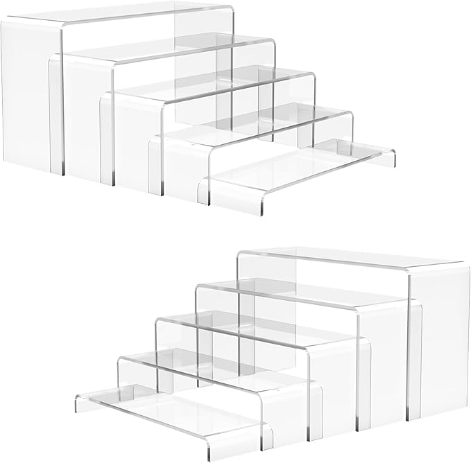 ANDGOO 10 Pack Acrylic Display Risers, 2 Set(7”L~8”L~9”L) Perfume Stand Organizer, Easy to Store Clear Cupcake Stand, Display Risers for Retail Stores Special Events Exhibitions Home Decoration
