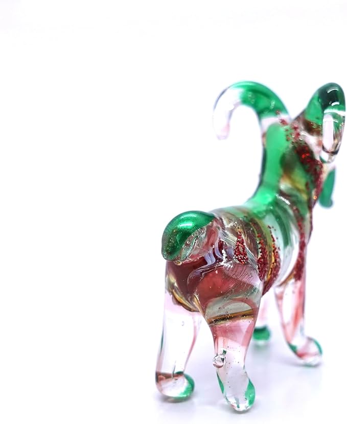 Goat Tiny Figurines Animals Hand Blown Color Glass Art Collectible Gift Home Décor (Red Green)