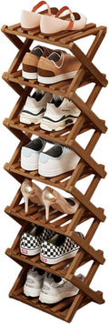 Simcat Bamboo Shoe Rack, Portable Folding Shoe Storage Rack,No Installation Free Standing Shoe Rack for Entryway, Closet, Dorm/Small Spaces (Seven shades of tawny)