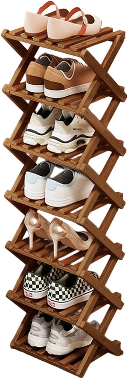 Simcat Bamboo Shoe Rack, Portable Folding Shoe Storage Rack,No Installation Free Standing Shoe Rack for Entryway, Closet, Dorm/Small Spaces (Eight shades of brown)