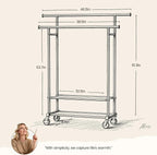 Double Rods Clothes Rack, Rolling Clothing Rack for Hanging Clothes Closet Rack with Wheels, Metal Portable Garment Rack with Double Shelves for Bedroom Laundry Living Room, Black