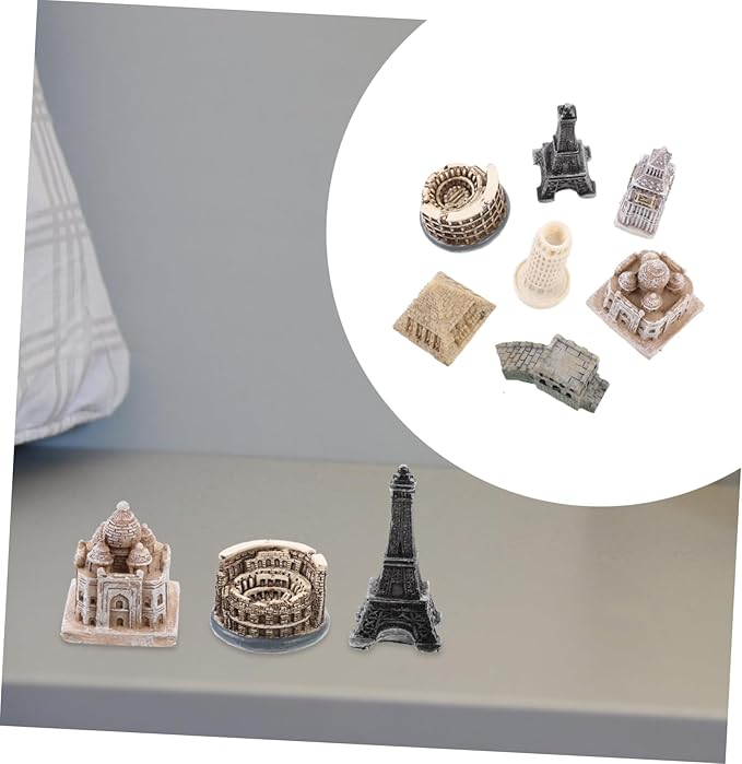 BESPORTBLE 7Pcs Miniature Architecture Model Kit Resin Building Sculptures of Famous Landmarks Decoration for Weddings and Events Includes Eiffel Tower More