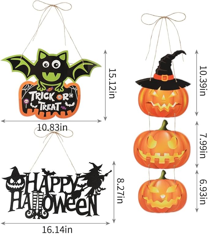 Halloween Front Door Hanger 3Pcs Halloween Wreath Hanging Sign Indoor Outdoor Wall Hanging Decoration