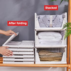 yazi Stackable Storage Bins,8 Pack Foldable Plastic Wardrobe Clothes Organizer Drawer Shelf Storage Basket Container Plastic Drawer Organizer Shelf Baskets Folding Containers Bins Cubes