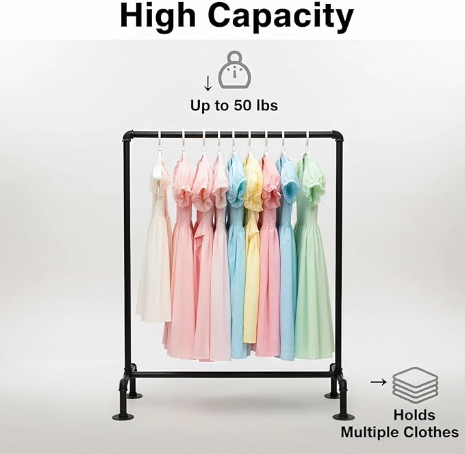 Kids Pipes Dress up Clothing Rack, Kids Clothes Rack, Child Garment Rack, Hanging Clothes Rod Storage Shelf Organizers Shelves Shelving, Black Metal