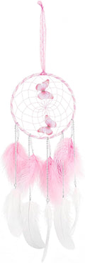 Framendino, Pink Butterflies Dream Catcher with Colorful Feather for Wall Decoration