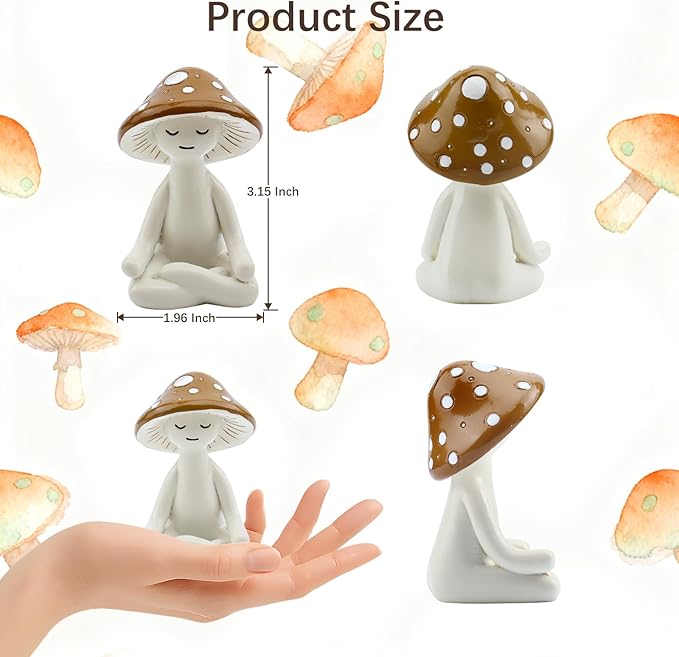 Meditation Mushroom Resin Statues – Cute Yoga Mushroom Figurines for Desk, Home, Office & Garden Decor – Zen Resin Sculptures for Living Room, Patio, Tabletop & Backyard (1 Pack, Mushroom)