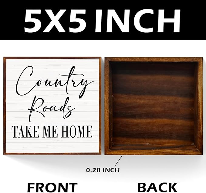 Country roads, County Home Farmhouse Sign Desk Decor Wooden Box Sign Gift, Rustic Wood Block Plaque Box Sign for Home Kitchen Bathroom Shelf Table Decoration Country Roads Take Me Home Sign.(white)