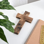 Christian Wood Cross Wall Decor - Minimally Primitive Wood with Textured Style Wooden Wall Hanging Cross Farmhouse Vintage Retro Home Decer (Minimalist Style)