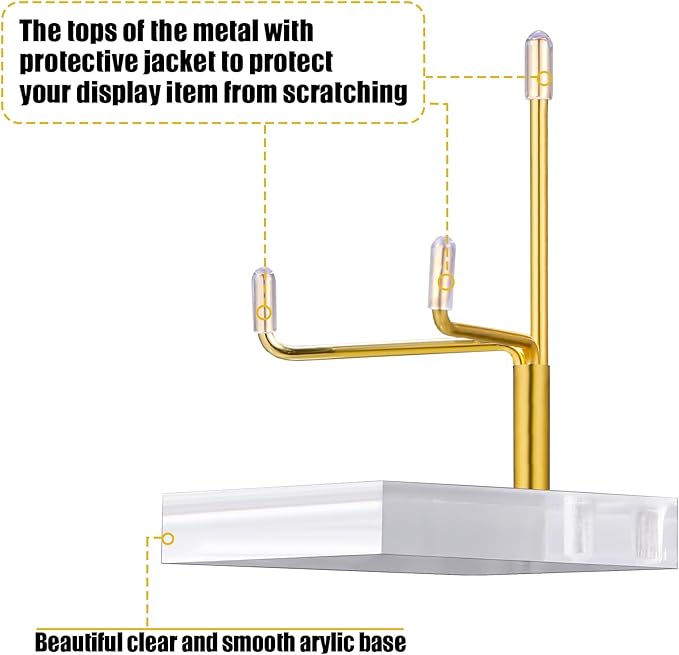 Suzile 4 Pcs Adjustable Metal Arm Display Stand Easel with Acrylic Base Rock Display Easel Holder Acrylic Crystal Clear Plate Stand for Geodes Mineral Agate (Gold, 2 x 2 x 3 Inch)